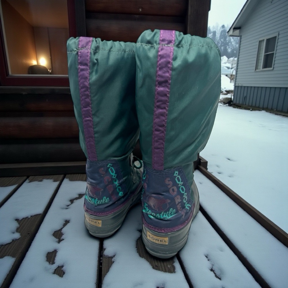 RaRE!🤯90s Sorel❄️ Freestyle Chunky Tall Snow Boots Felt Liner Canada Green 7